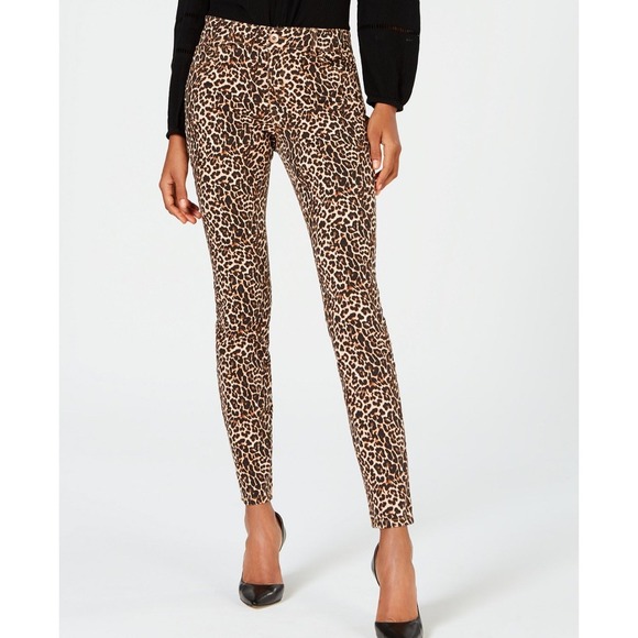 INC Leopard Print Skinny Pants High Rise Core Denim Brown Animal Print Size 6/28 - Picture 1 of 7